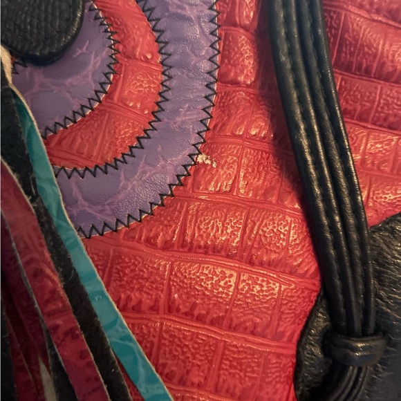 Genuine leather multicolored oversized bag/clutch w/elephant and fringe. - Picture 10 of 11